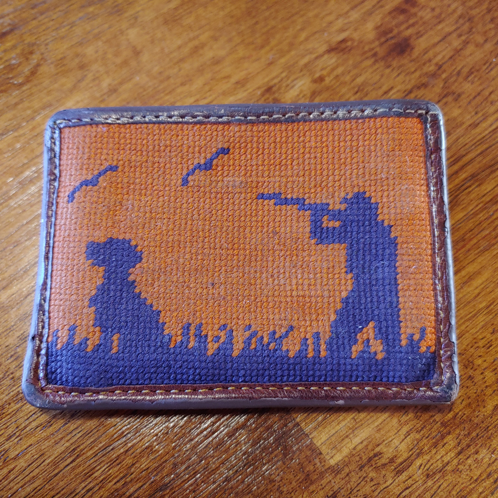 Smathers & Branson Leather Embroidered Card Wallet